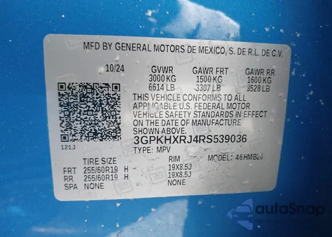 2024 Honda Prologue Touring z USA, uszkodzony, nr VIN 3GPKHXRJ4RS539036